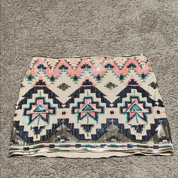 Express Dresses & Skirts - Express Multicolor Sequin Geometric Mini Skirt